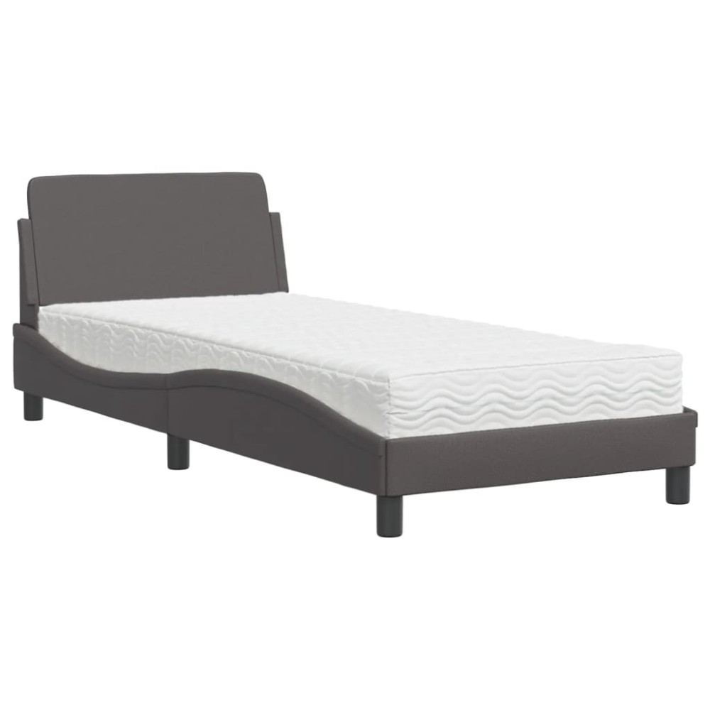 vidaXL Pat cu saltea, gri, 90x200 cm, piele ecologică