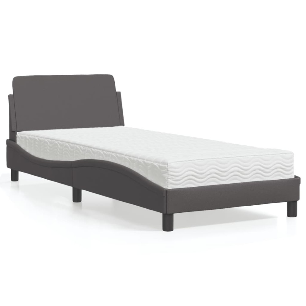 vidaXL Pat cu saltea, gri, 90x200 cm, piele ecologică