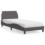 vidaXL Pat cu saltea, gri, 90x200 cm, piele ecologică vidaXL Pat cu saltea, gri, 90x200 cm, piele ecologică