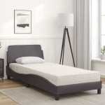 vidaXL Pat cu saltea, gri, 90x200 cm, piele ecologică vidaXL Pat cu saltea, gri, 90x200 cm, piele ecologică