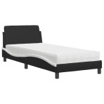 vidaXL Pat cu saltea, negru și alb, 90x200 cm, piele ecologică
