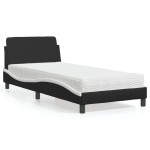 vidaXL Pat cu saltea, negru și alb, 90x200 cm, piele ecologică