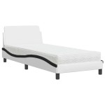vidaXL Pat cu saltea, alb și negru, 90x200 cm, piele ecologică vidaXL Pat cu saltea, alb și negru, 90x200 cm, piele ecologică