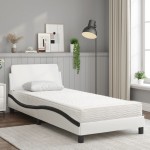 vidaXL Pat cu saltea, alb și negru, 90x200 cm, piele ecologică vidaXL Pat cu saltea, alb și negru, 90x200 cm, piele ecologică