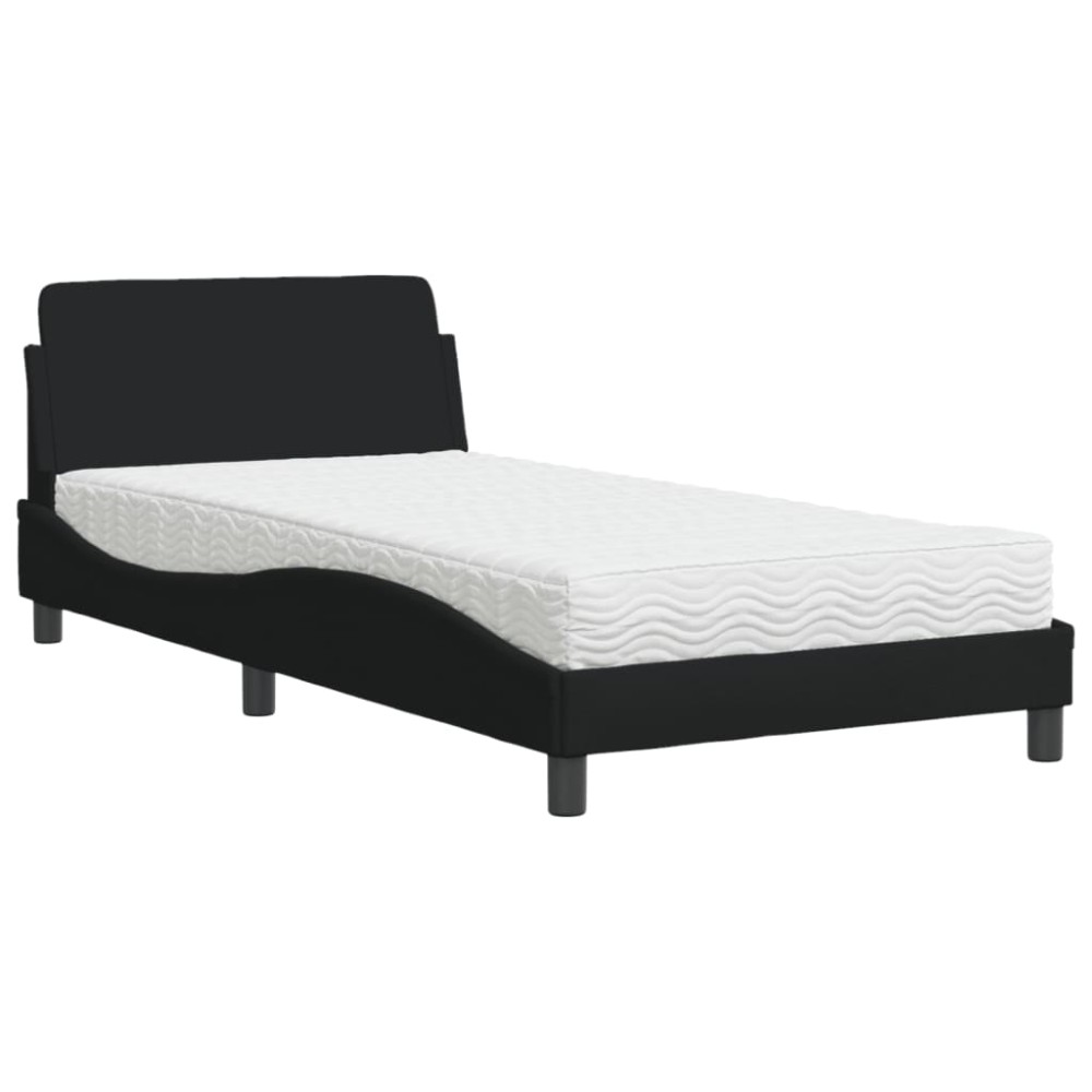 vidaXL Pat cu saltea, negru, 100x200 cm, textil