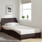 vidaXL Pat cu saltea, maro închis, 100x200 cm, textil vidaXL Pat cu saltea, maro închis, 100x200 cm, textil