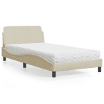 vidaXL Pat cu saltea, crem, 100x200 cm, textil vidaXL Pat cu saltea, crem, 100x200 cm, textil