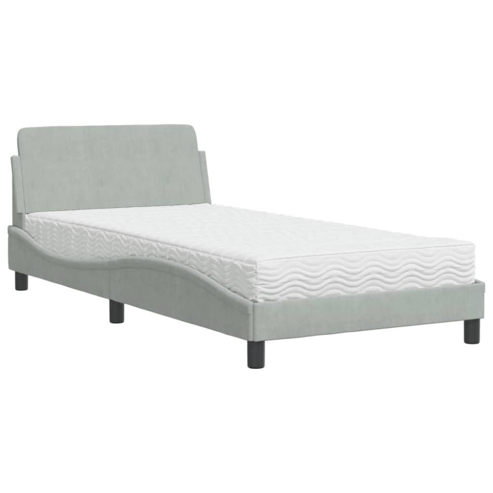 vidaXL Pat cu saltea, gri deschis, 100x200 cm, catifea
