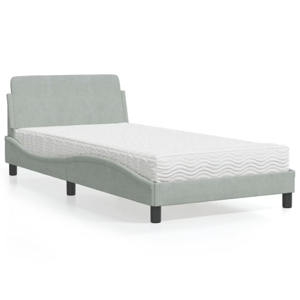 vidaXL Pat cu saltea, gri deschis, 100x200 cm, catifea