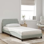 vidaXL Pat cu saltea, gri deschis, 100x200 cm, catifea vidaXL Pat cu saltea, gri deschis, 100x200 cm, catifea