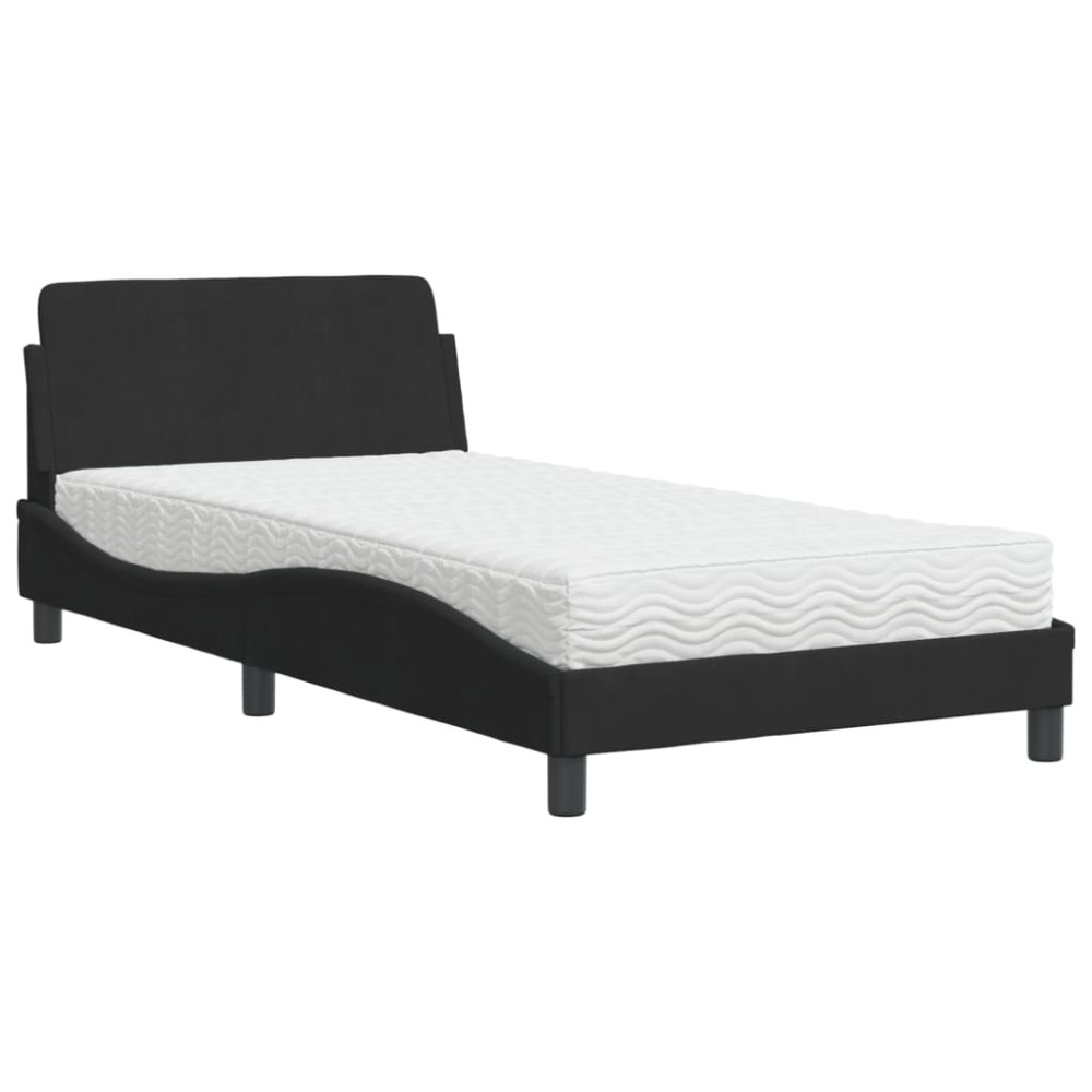 vidaXL Pat cu saltea, negru, 100x200 cm, catifea