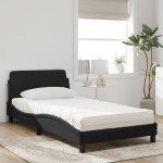 vidaXL Pat cu saltea, negru, 100x200 cm, catifea