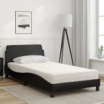 vidaXL Pat cu saltea, negru, 100x200 cm, piele ecologică