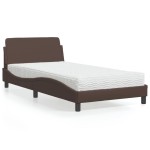 vidaXL Pat cu saltea, maro, 100x200 cm, piele ecologică vidaXL Pat cu saltea, maro, 100x200 cm, piele ecologică