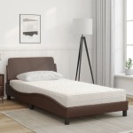vidaXL Pat cu saltea, maro, 100x200 cm, piele ecologică vidaXL Pat cu saltea, maro, 100x200 cm, piele ecologică