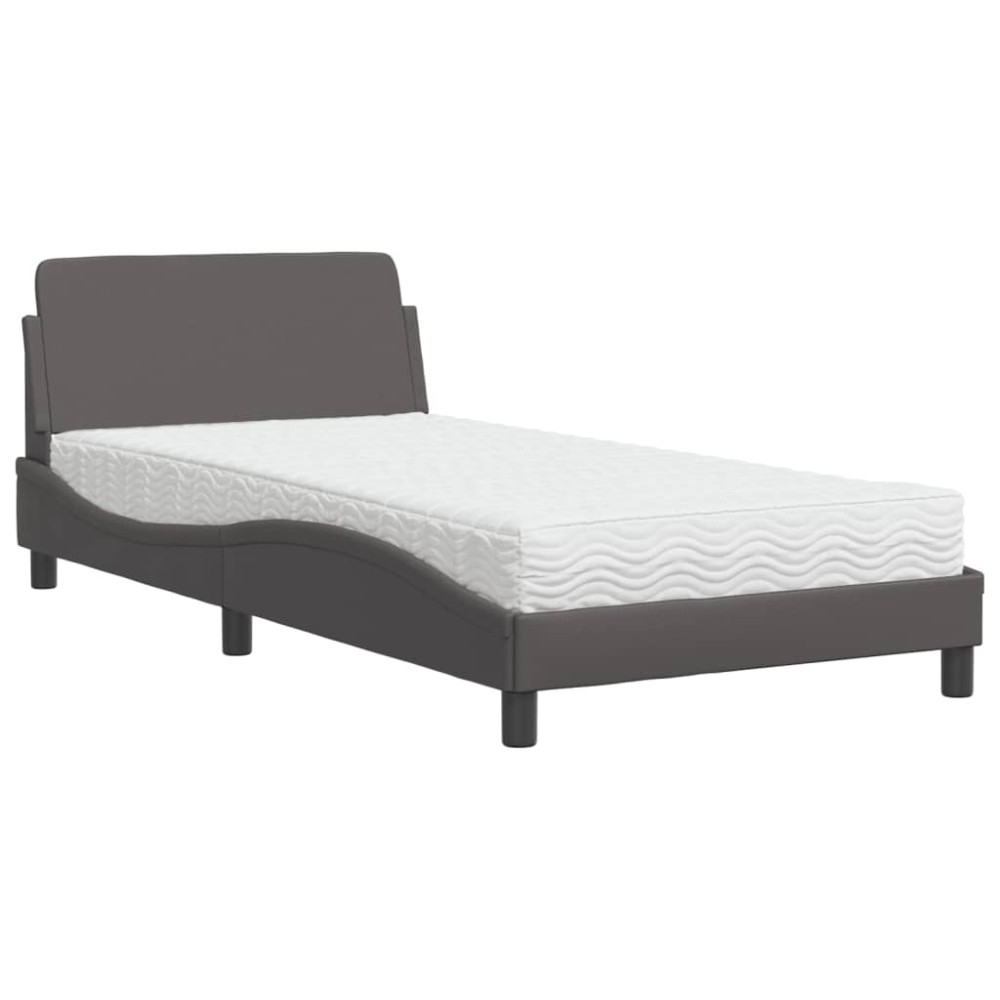 vidaXL Pat cu saltea, gri, 100x200 cm, piele ecologică