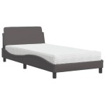 vidaXL Pat cu saltea, gri, 100x200 cm, piele ecologică vidaXL Pat cu saltea, gri, 100x200 cm, piele ecologică