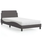 vidaXL Pat cu saltea, gri, 100x200 cm, piele ecologică vidaXL Pat cu saltea, gri, 100x200 cm, piele ecologică