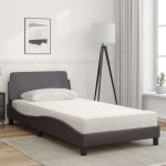 vidaXL Pat cu saltea, gri, 100x200 cm, piele ecologică vidaXL Pat cu saltea, gri, 100x200 cm, piele ecologică