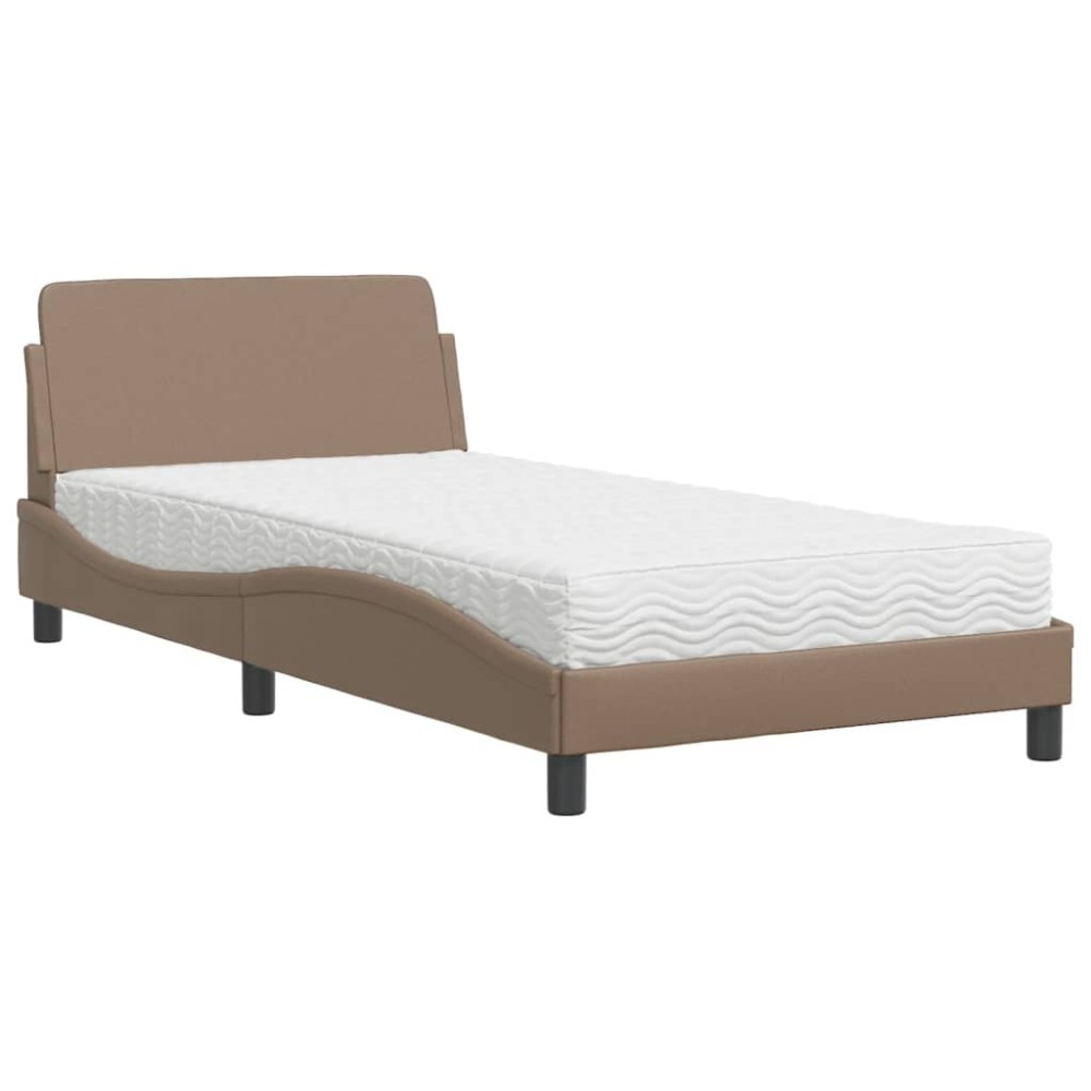 vidaXL Pat cu saltea, cappuccino, 100x200cm piele ecologică