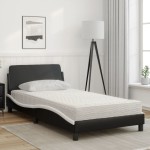 vidaXL Pat cu saltea, negru și alb, 100x200 cm, piele ecologică