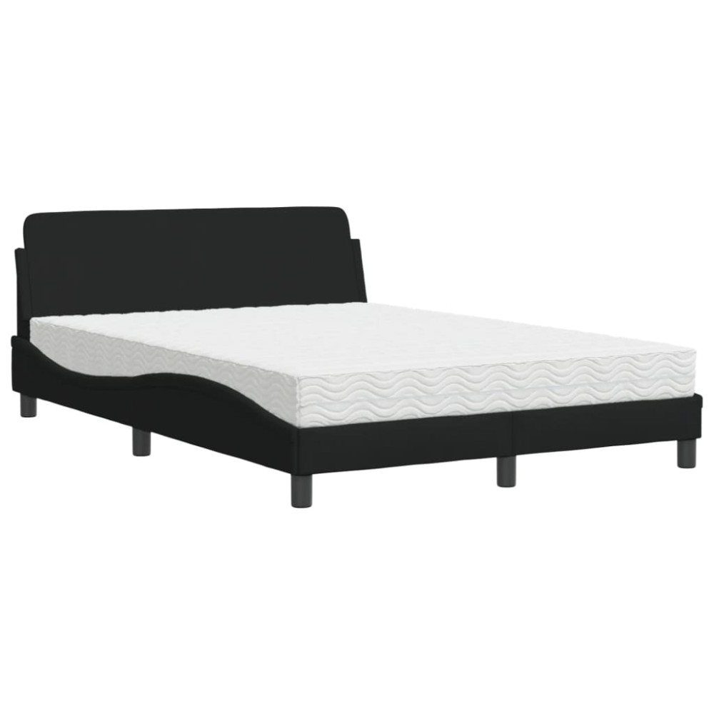 vidaXL Pat cu saltea, negru, 120x200 cm, textil