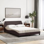 vidaXL Pat cu saltea, maro închis, 120x200 cm, textil vidaXL Pat cu saltea, maro închis, 120x200 cm, textil