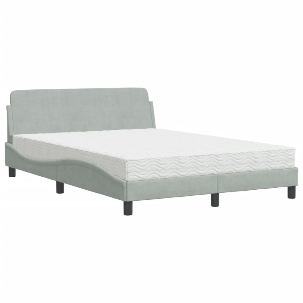 vidaXL Pat cu saltea, gri deschis, 120x200 cm, catifea