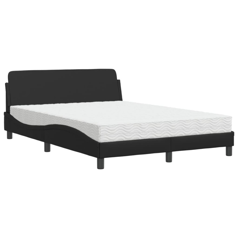 vidaXL Pat cu saltea, negru, 120x200 cm, piele ecologică
