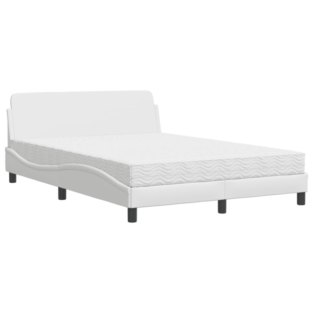 vidaXL Pat cu saltea, alb, 120x200 cm, piele ecologică