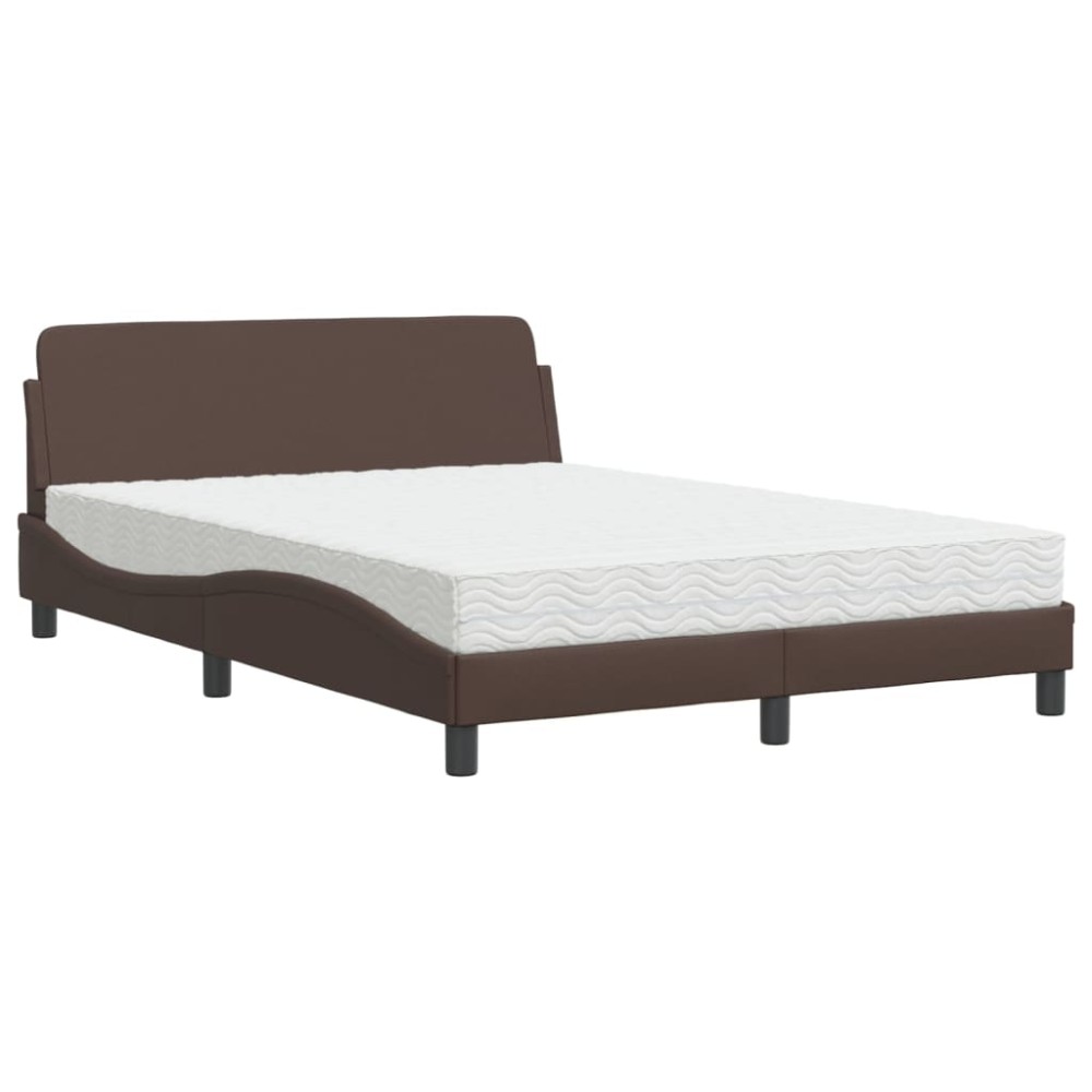 vidaXL Pat cu saltea, maro, 120x200 cm, piele ecologică
