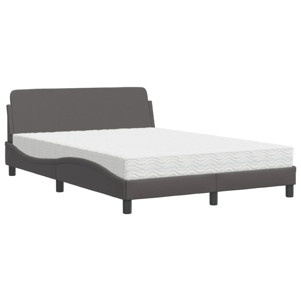 vidaXL Pat cu saltea, gri, 120x200 cm, piele ecologică