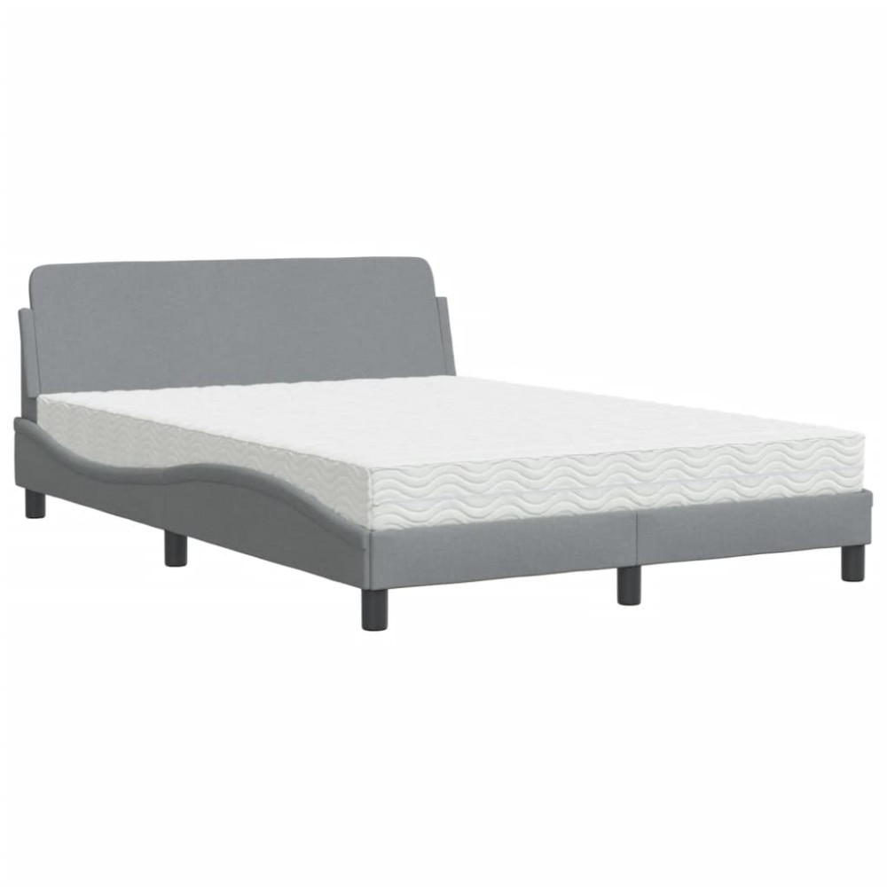 vidaXL Pat cu saltea, gri deschis, 140x190 cm, textil