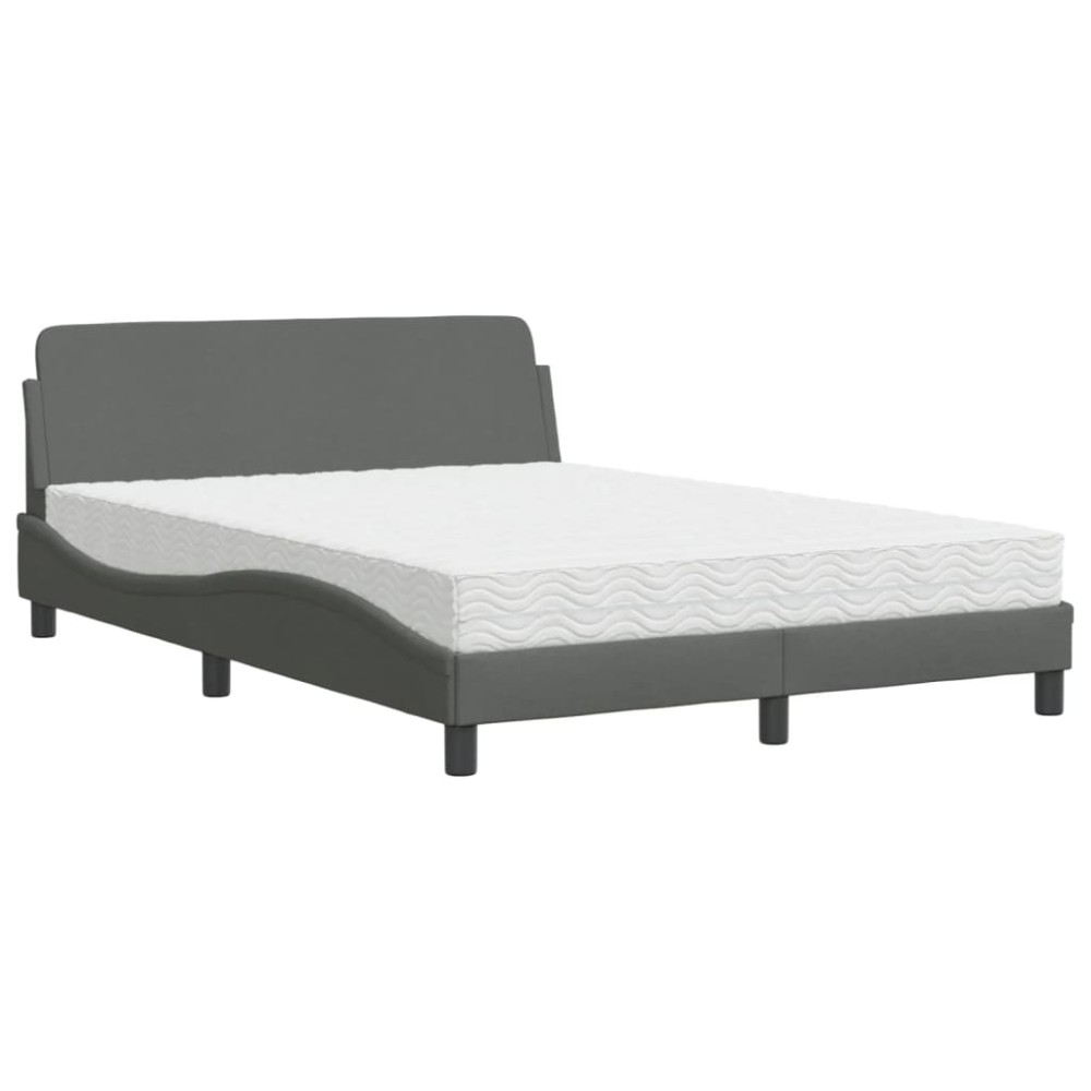 vidaXL Pat cu saltea, gri închis, 140x190 cm, textil
