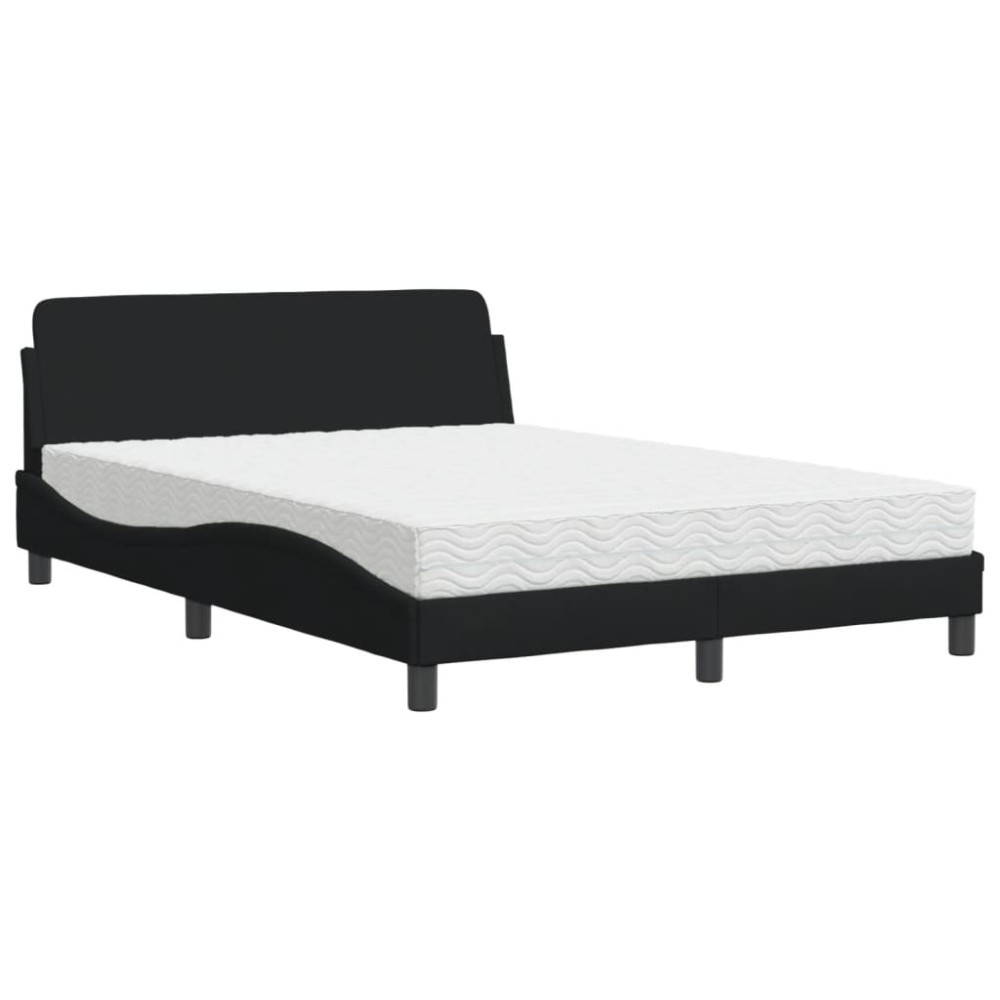 vidaXL Pat cu saltea, negru, 140x190 cm, textil