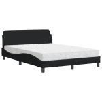 vidaXL Pat cu saltea, negru, 140x190 cm, textil