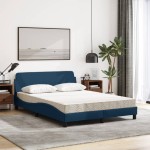 vidaXL Pat cu saltea, albastru, 140x200 cm, textil
