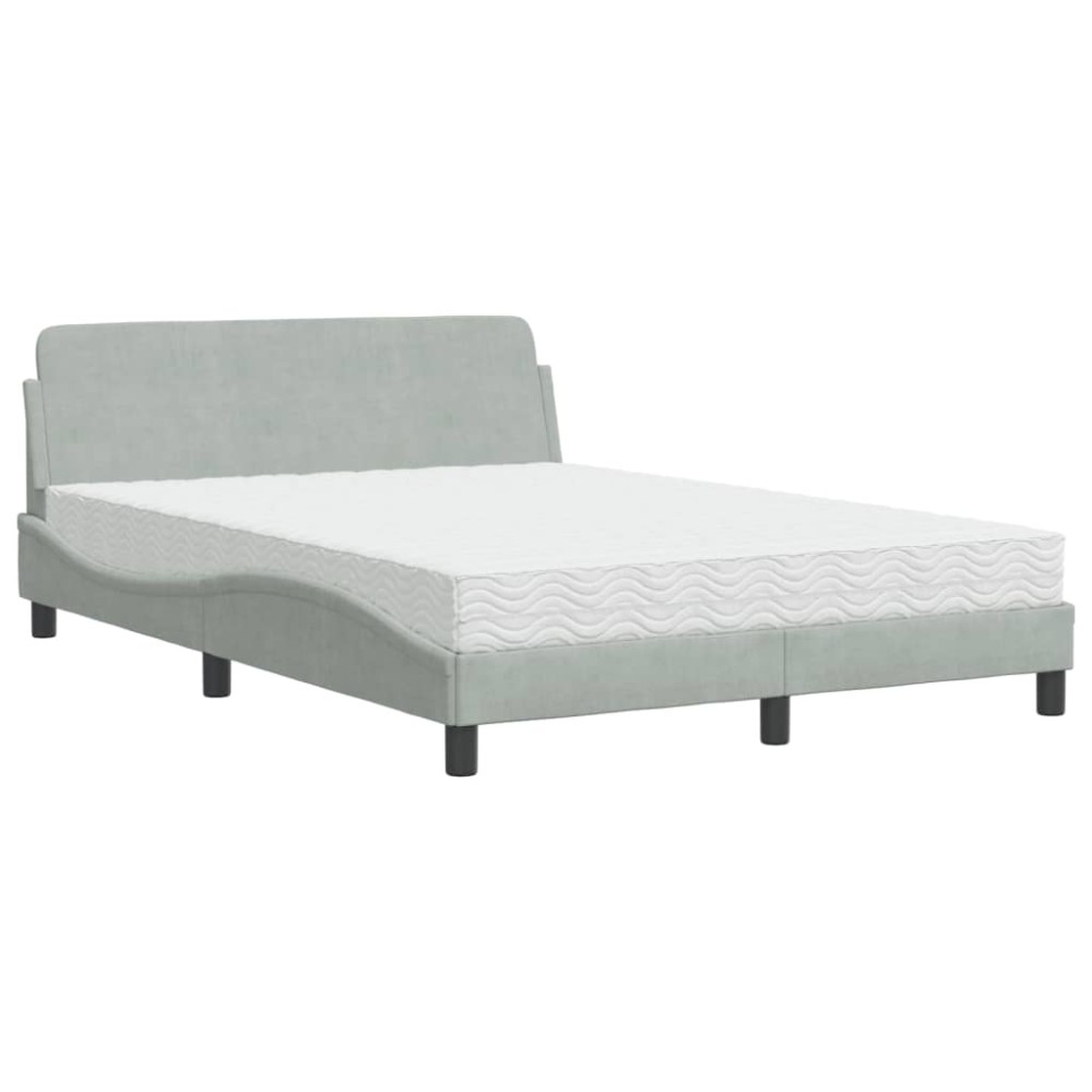 vidaXL Pat cu saltea, gri deschis, 140x190 cm, catifea