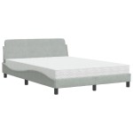 vidaXL Pat cu saltea, gri deschis, 140x190 cm, catifea vidaXL Pat cu saltea, gri deschis, 140x190 cm, catifea