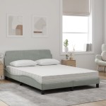vidaXL Pat cu saltea, gri deschis, 140x190 cm, catifea vidaXL Pat cu saltea, gri deschis, 140x190 cm, catifea