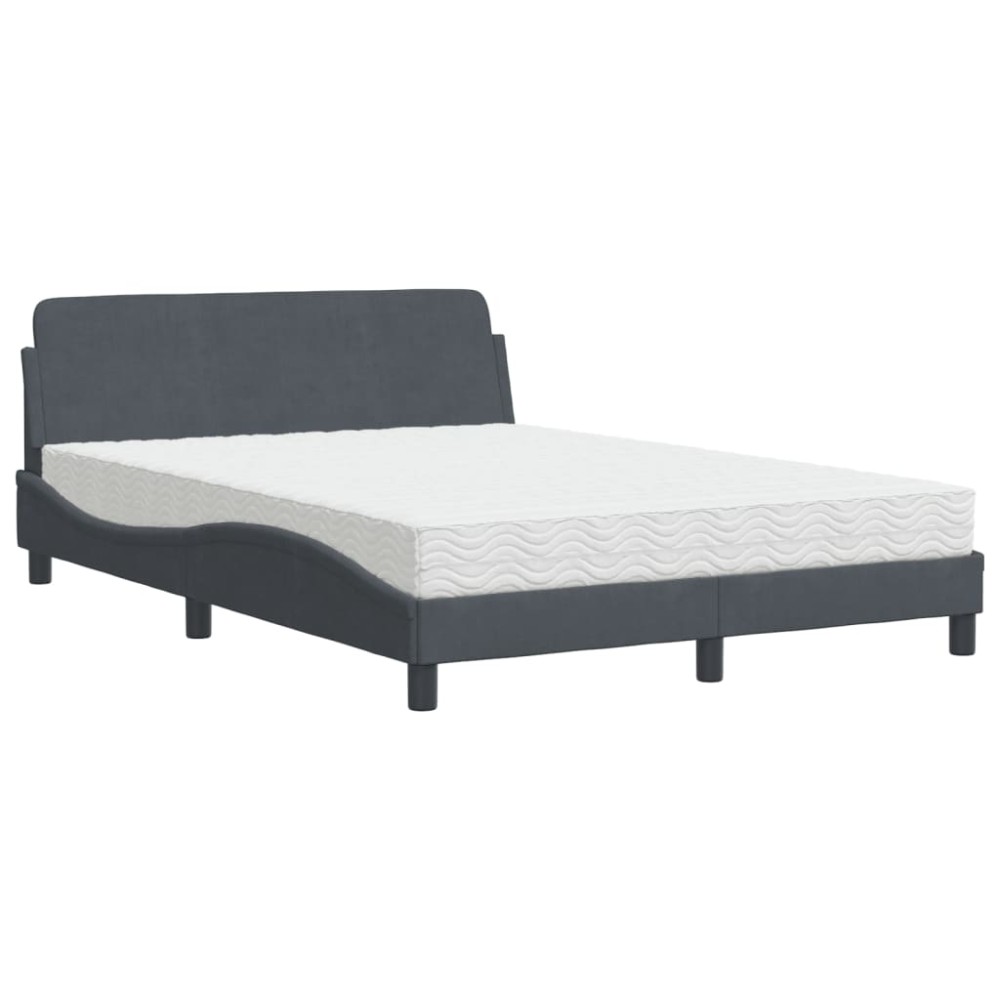 vidaXL Pat cu saltea, gri închis, 140x190 cm, catifea