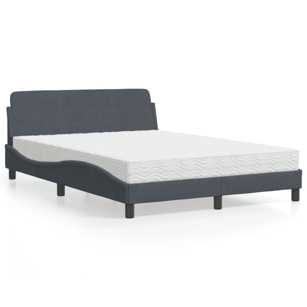 vidaXL Pat cu saltea, gri închis, 140x190 cm, catifea