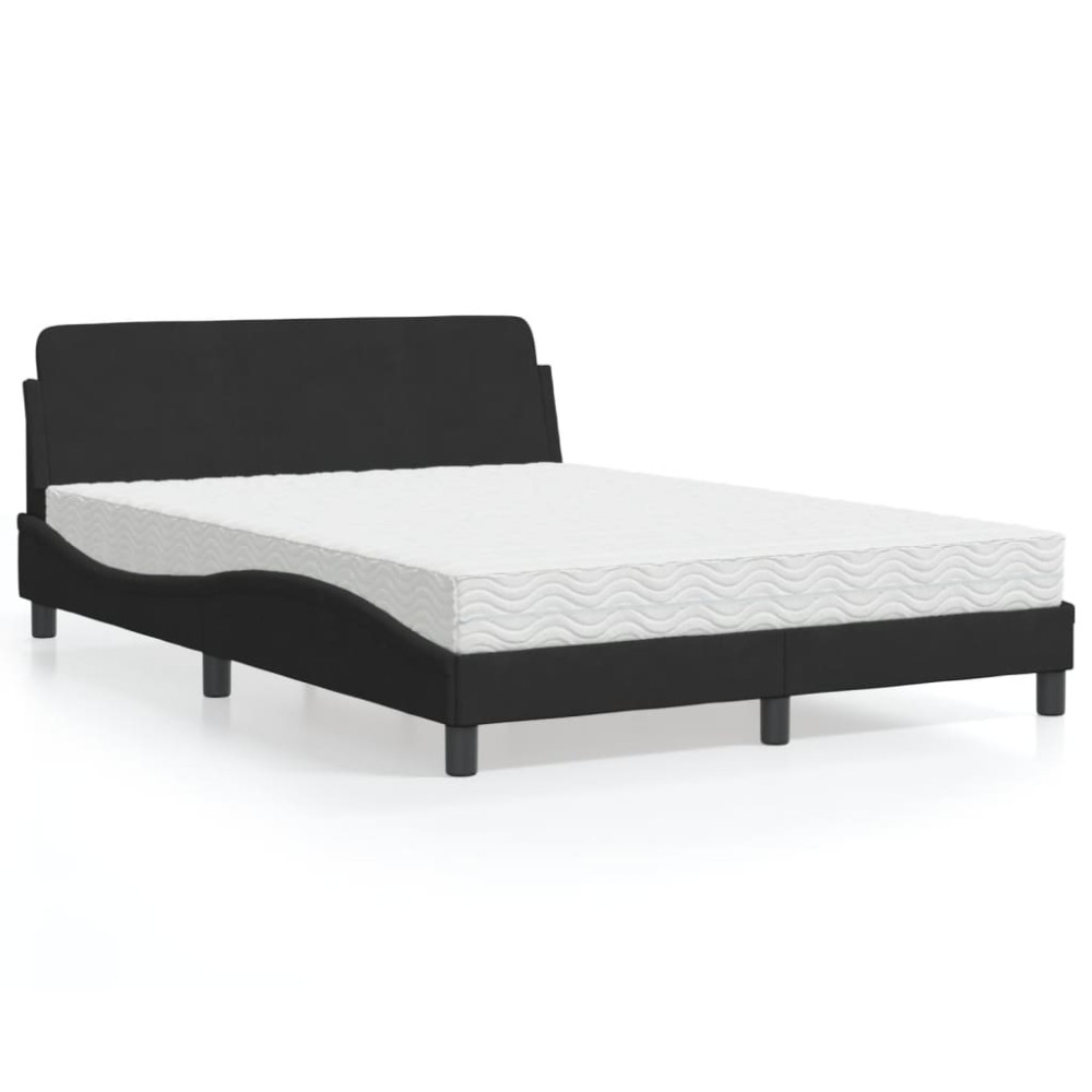 vidaXL Pat cu saltea, negru, 140x190 cm, catifea
