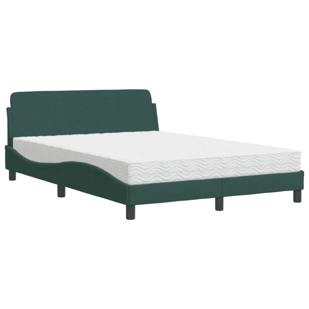 vidaXL Pat cu saltea, verde închis, 140x190 cm, catifea