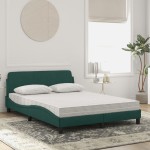 vidaXL Pat cu saltea, verde închis, 140x190 cm, catifea