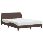 vidaXL Pat cu saltea, maro, 140x190 cm, piele ecologică vidaXL Pat cu saltea, maro, 140x190 cm, piele ecologică