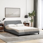 vidaXL Pat cu saltea, gri deschis, 140x200 cm, material textil