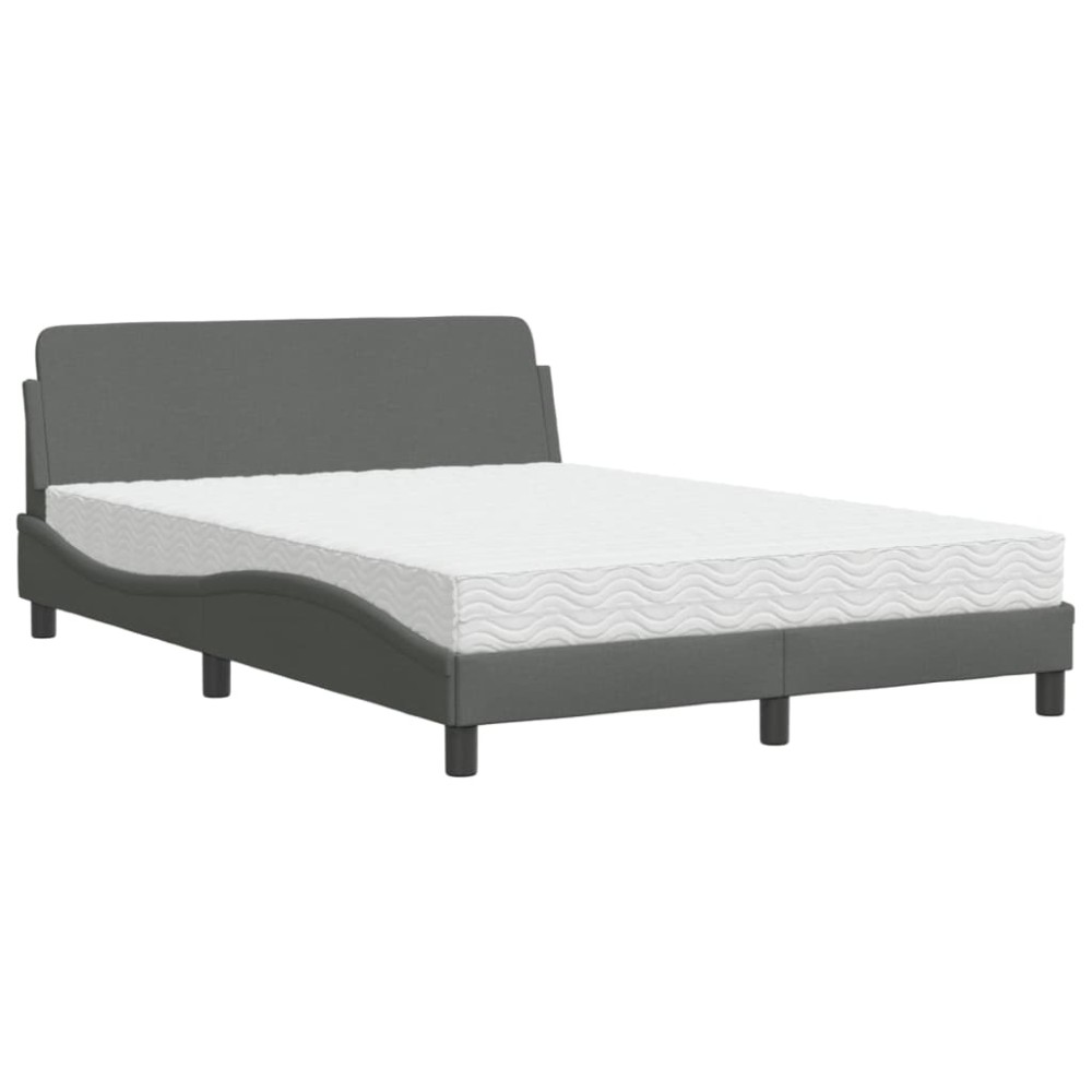 vidaXL Pat cu saltea, gri închis, 140x200 cm, textil