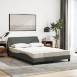 vidaXL Pat cu saltea, gri închis, 140x200 cm, textil