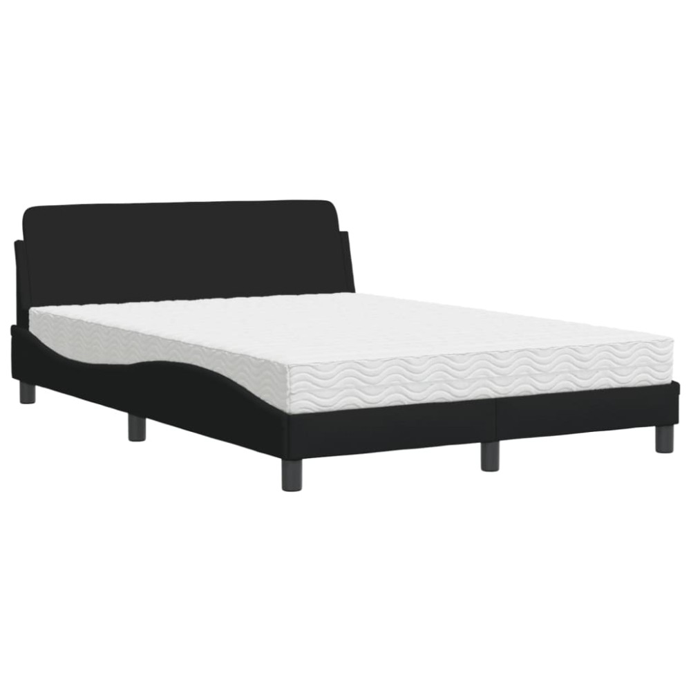 vidaXL Pat cu saltea, negru, 140x200 cm, textil
